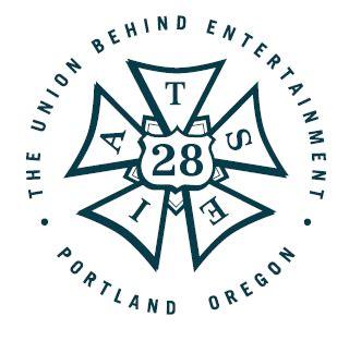 Logo for IATSE 28, The Union Behind Entertainment, Portland, Oregon.